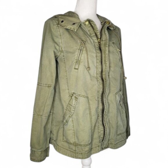 American Eagle Military Cargo Jacket Women's Paratrooper Gold Zip Hooded Army S - Picture 3 of 9